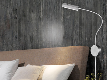 LED Wandlampe RAIK Silber mit Stecker, Leselampe mit Gestensteuerung, Breite 8cm