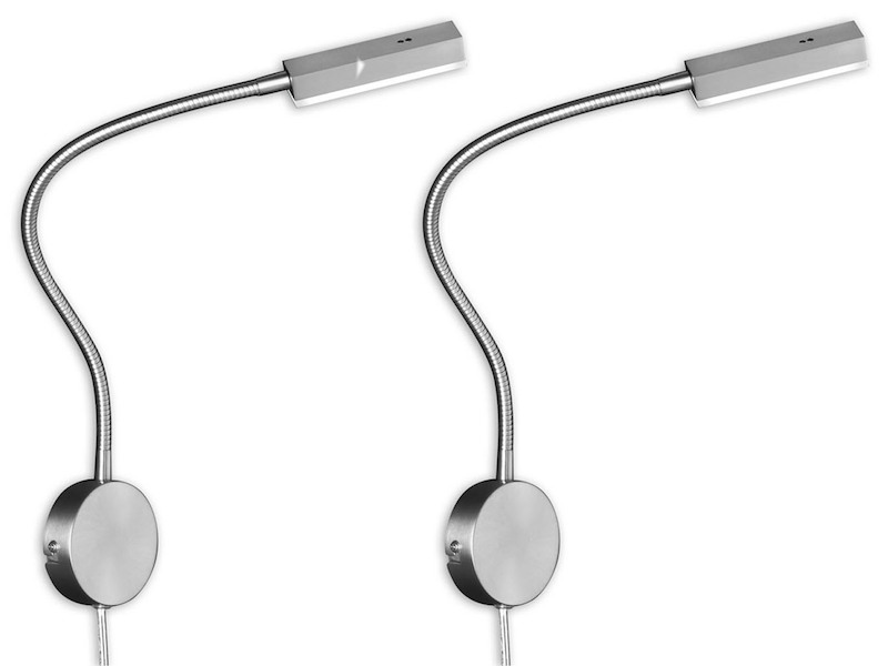 2er LED Wand Leselampen Silber mit Stecker, dimmbar per Gestik, Breite 8cm