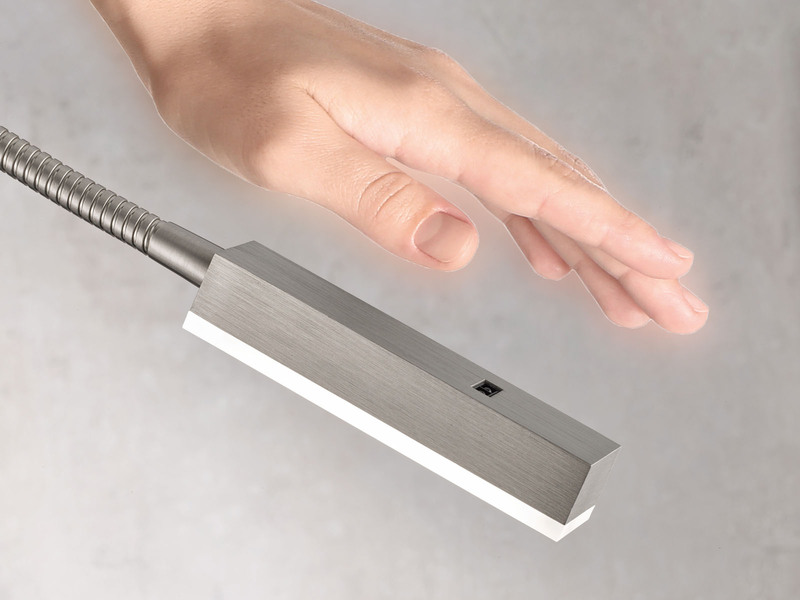2er LED Wand Leselampen Silber mit Stecker, dimmbar per Gestik, Breite 8cm