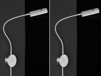 2er LED Wand Leselampen Silber mit Stecker, dimmbar per Gestik, Breite 8cm