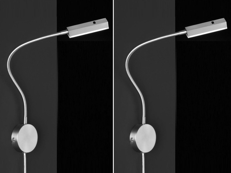 2er LED Wand Leselampen Silber mit Stecker, dimmbar per Gestik, Breite 8cm