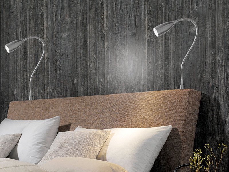 LED Bettlampe STEN Silber dimmbar, zum Anschrauben, mit Stecker, Breite 4cm