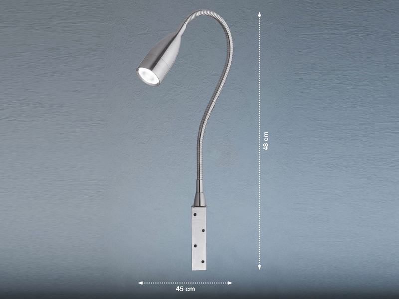 LED Bettlampe STEN Silber dimmbar, zum Anschrauben, mit Stecker, Breite 4cm