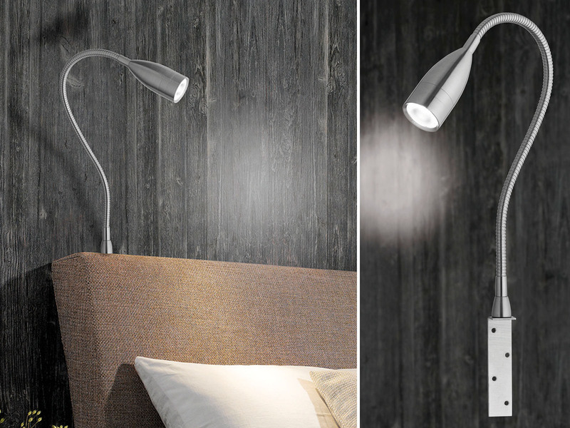 LED Bettlampe STEN Silber dimmbar, zum Anschrauben, mit Stecker, Breite 4cm