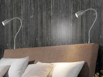 2er SET LED Bettlampen Silber dimmbar, zum Anschrauben, mit Stecker, Breite 4cm