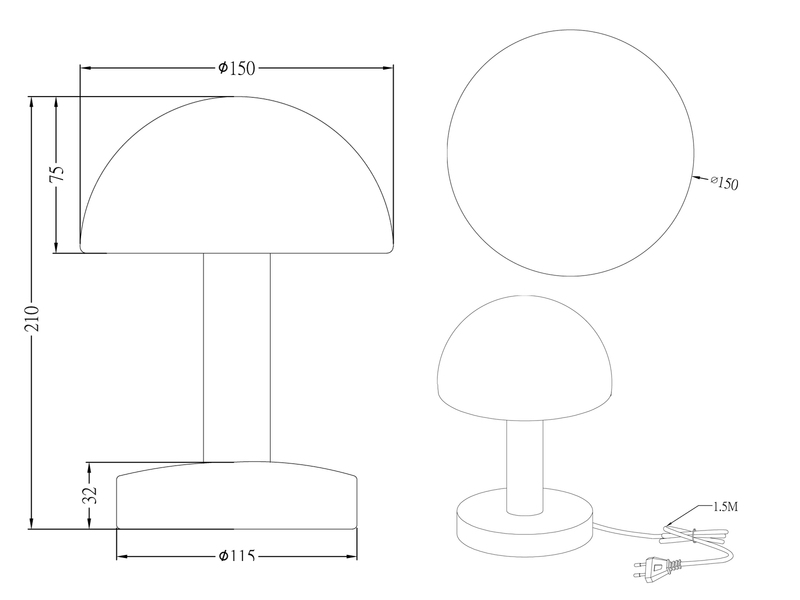 LED Tischleuchte Silber Glasschirm Weiß - Touch dimmbar, Höhe 21cm