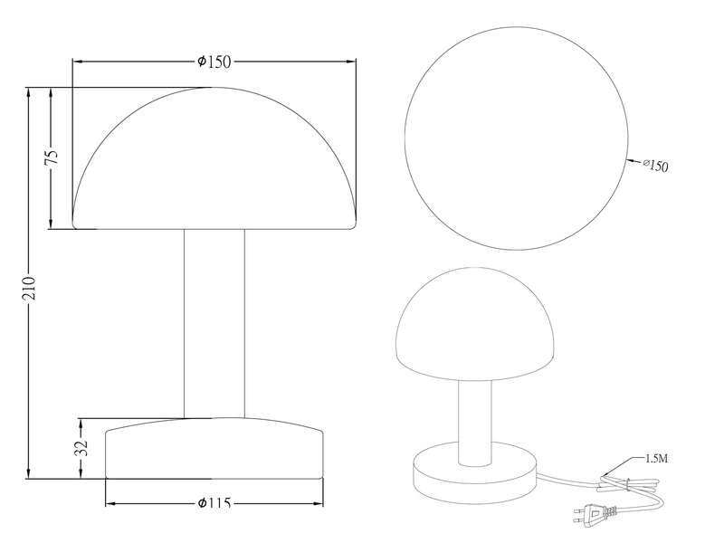 LED Tischleuchte Silber mit Glasschirm Weiß, Touch dimmbar, Höhe 21cm