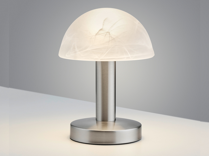 LED Tischleuchte Silber Glasschirm Weiß - Touch dimmbar, Höhe 21cm