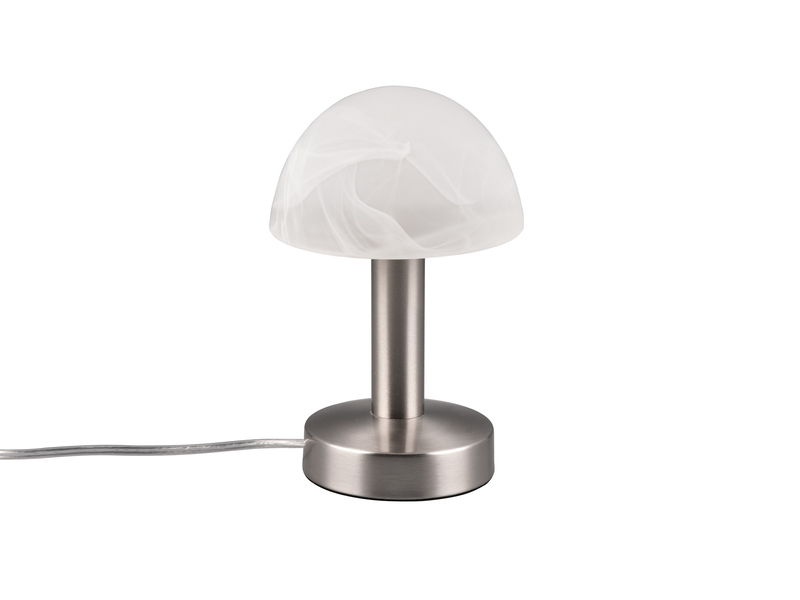Tischleuchte Silber mit Glasschirm Weiß, Touch dimmbar mit E14 LED, Höhe 21cm