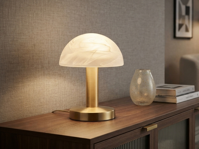 Tischleuchte Messing mit Glasschirm Weiß, Touch dimmbar mit E14 LED, Höhe 21cm