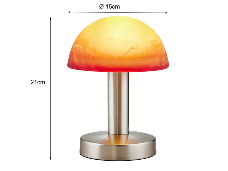 LED Tischleuchte Silber Glasschirm Orange-Weiß, Touch dimmbar, Höhe 21cm