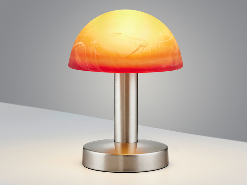 LED Tischleuchte Silber Glasschirm Orange - Touch dimmbar, Höhe 21cm