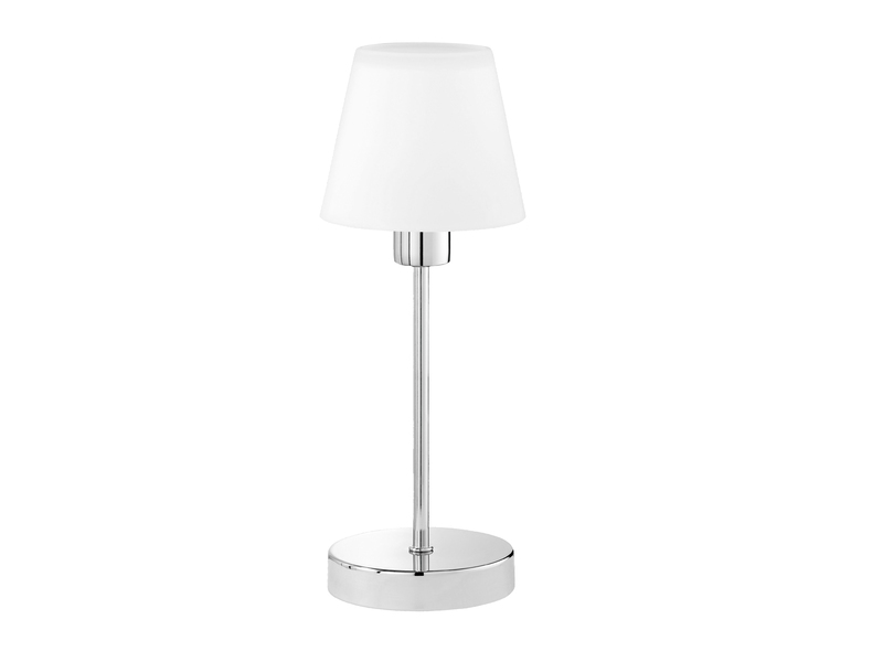 LED Tischleuchte Glasschirm Weiß Sockel Chrom - Touch dimmbar, Ø12cm