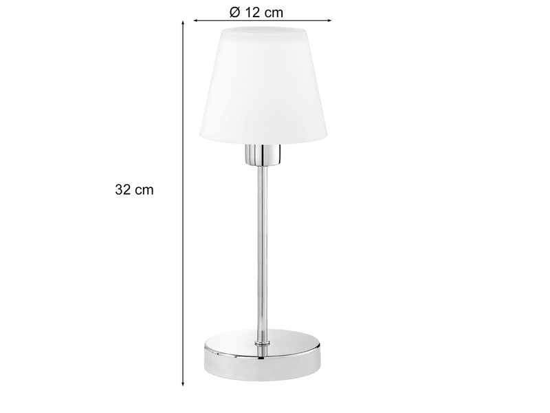 LED Tischleuchte Glasschirm Weiß Sockel Chrom - Touch dimmbar, Ø12cm