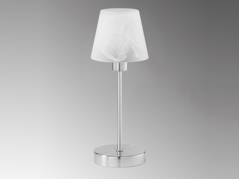 LED Tischleuchte Glasschirm Weiß Sockel Silber - Touch dimmbar, Ø12cm