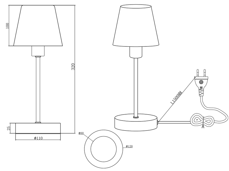 LED Tischleuchte Glasschirm Weiß Sockel Messing - Touch dimmbar, Ø12cm