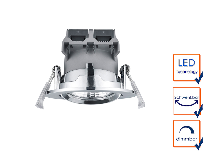 LED Einbaustrahler rund 2er Set Ø 8,5cm schwenkbar dimmbar Chrom glänzend 5,5W