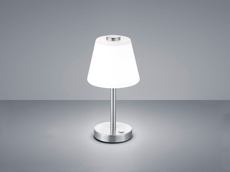 LED Touch me Tischleuchte EMERALD Nickel matt, Glaslampenschirm in weiss H 29cm