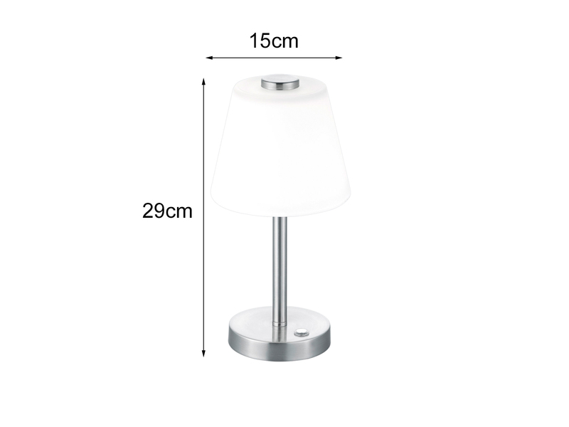 LED Tischleuchte EMERALD Silber matt, Glaslampenschirm Weiß, Höhe 29cm