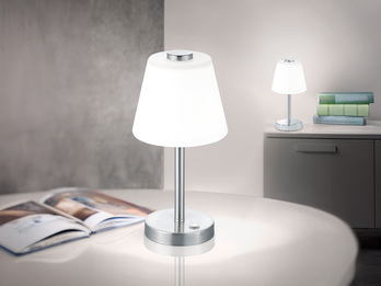 LED Tischleuchte EMERALD Silber matt, Glaslampenschirm Weiß, Höhe 29cm LED Tischleuchte EMERALD Silber matt, Glaslampenschirm Weiß, Höhe 29cm