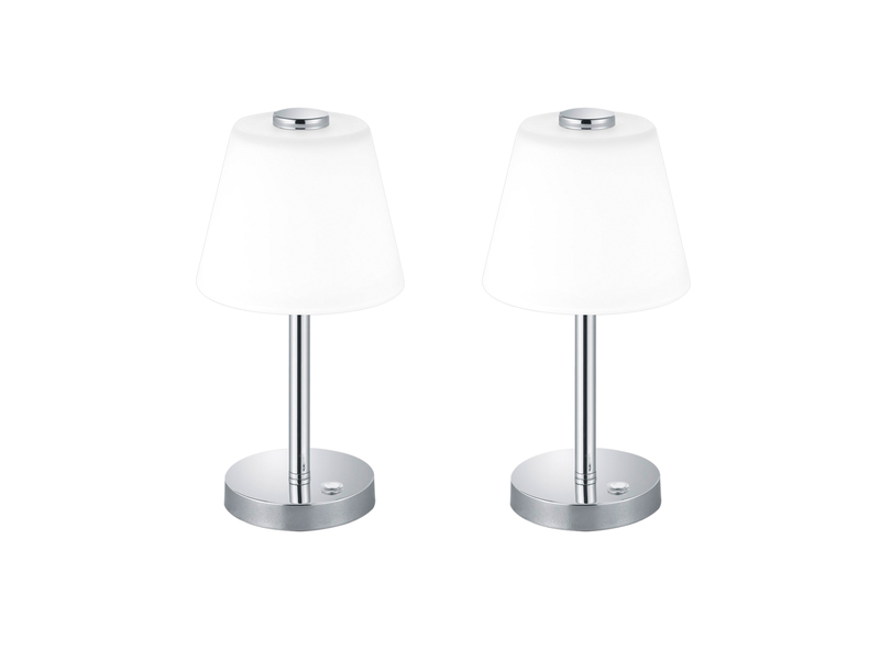 2er SET LED Tischlampen Chrom glänzend mit Glaslampenschirm Weiß, Höhe 29cm
