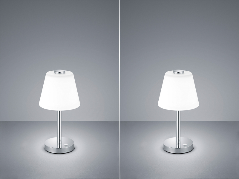 2er SET LED Tischlampen Chrom glänzend mit Glaslampenschirm Weiß, Höhe 29cm