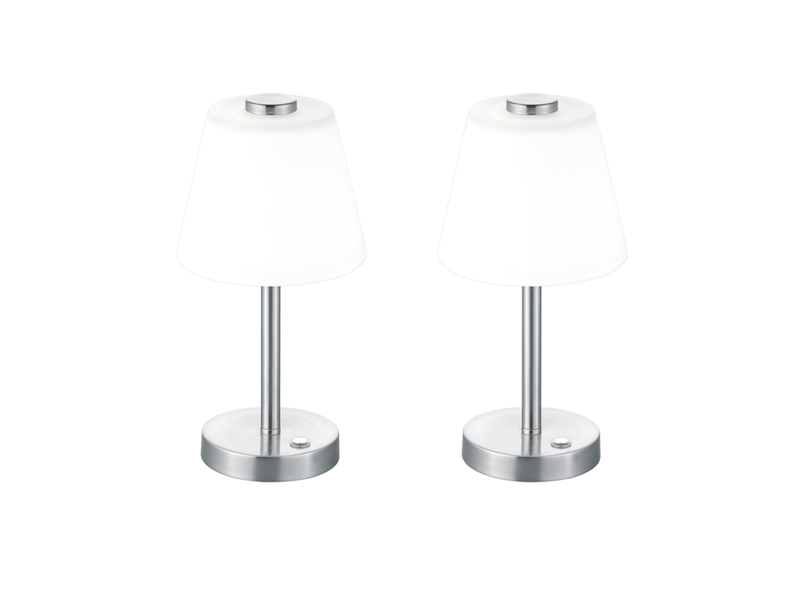 LED Tischleuchte 2er Set Nickel matt, Glaslampenschirm in weiss Höhe 29cm