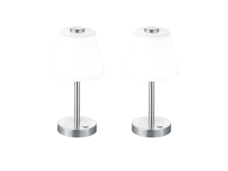 LED Tischleuchte 2er Set Nickel matt mit Glaslampenschirm in Weiß, Höhe 29cm