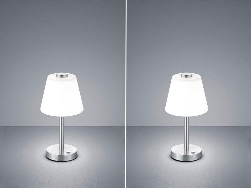 2er SET LED Tischlampen Silber matt mit Glaslampenschirm Weiß, Höhe 29cm