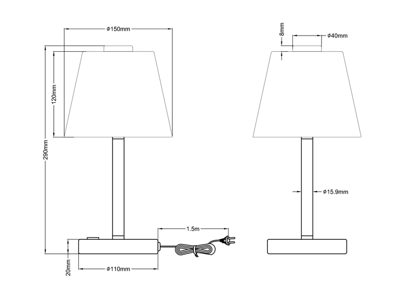 2er SET LED Tischlampen Silber matt mit Glaslampenschirm Weiß, Höhe 29cm