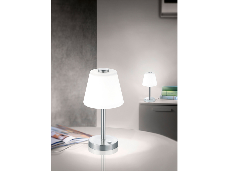 LED Tischleuchte 2er Set Nickel matt mit Glaslampenschirm in Weiß, Höhe 29cm