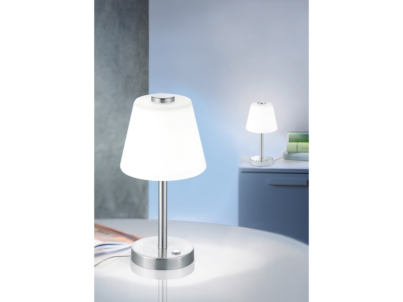 LED Tischleuchte 2er Set Nickel matt mit Glaslampenschirm in Weiß, Höhe 29cm