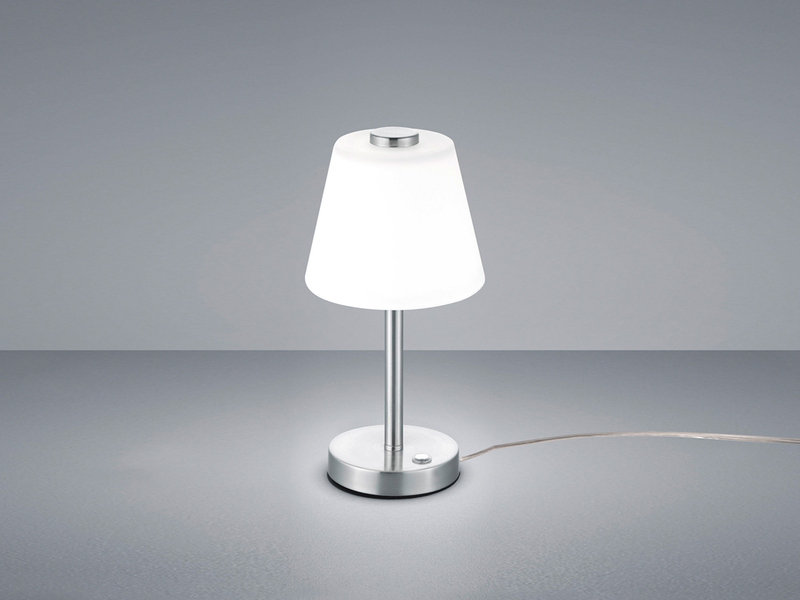 LED Tischleuchte 2er Set Nickel matt mit Glaslampenschirm in Weiß, Höhe 29cm
