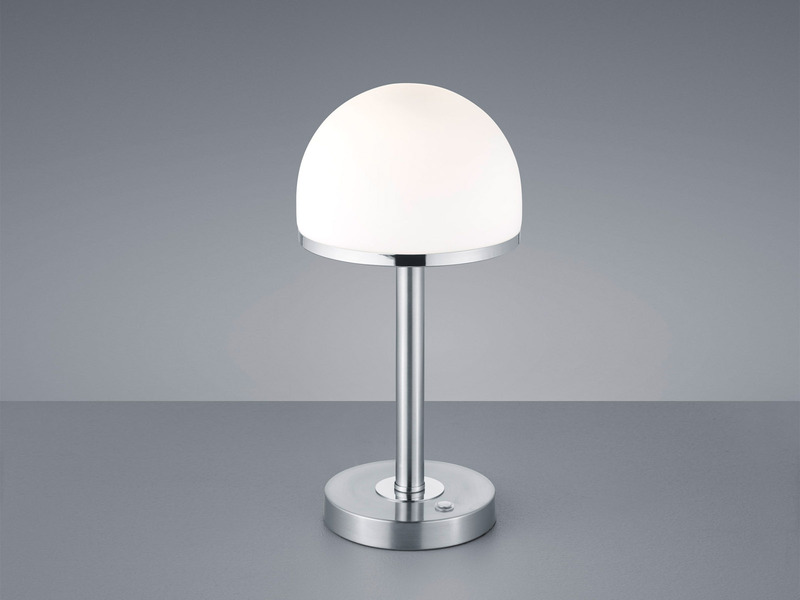 LED Tischleuchte BERLIN Silber mit Glas Lampenschirm dimmbar