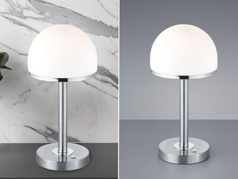 LED Tischleuchte BERLIN Silber mit Glas Lampenschirm dimmbar