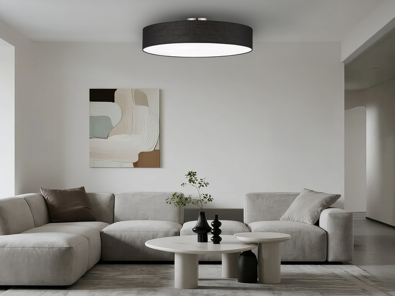 Große Deckenleuchte HOTEL mit Stoffschirm in Schwarz, Ø 65cm