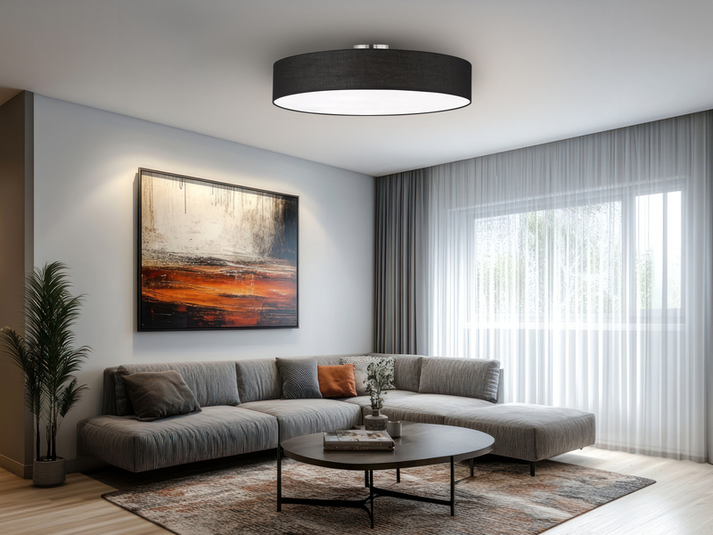 Große Deckenleuchte HOTEL mit Stoffschirm in Schwarz, Ø 65cm