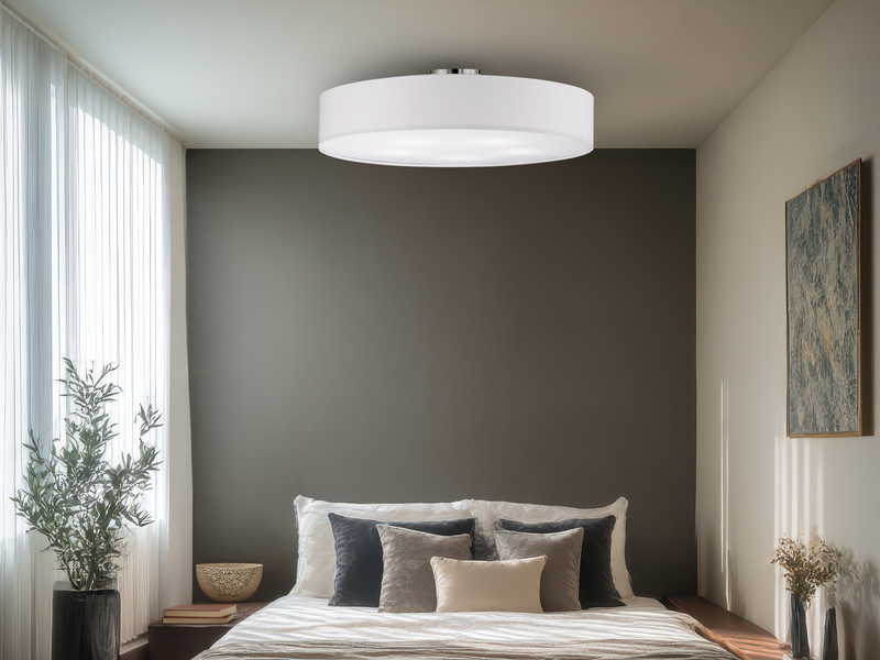 Große LED Deckenleuchte mit Stoffschirm in Weiß Ø 65cm