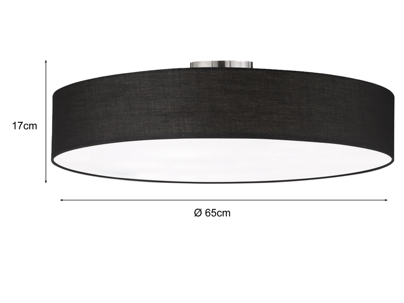Große LED Deckenleuchte mit Stoffschirm in Schwarz Ø 65cm