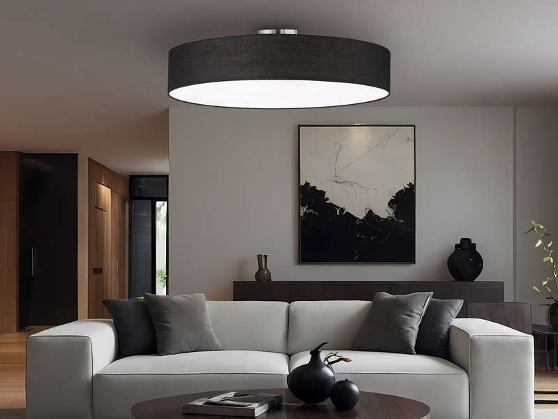 Große LED Deckenleuchte mit Stoffschirm in Schwarz Ø 65cm