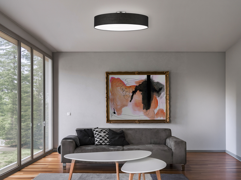 Große LED Deckenleuchte mit Stoffschirm in Schwarz Ø 65cm