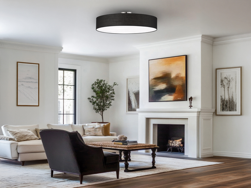 Große LED Deckenleuchte mit Stoffschirm in Schwarz Ø 65cm