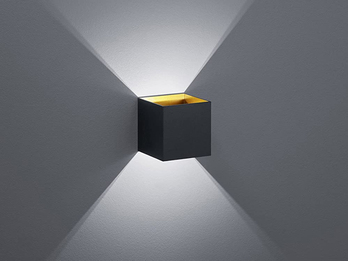 Moderne up & down LED Wandleuchte LOUIS schwarz matt/ gold, 10x10x10cm