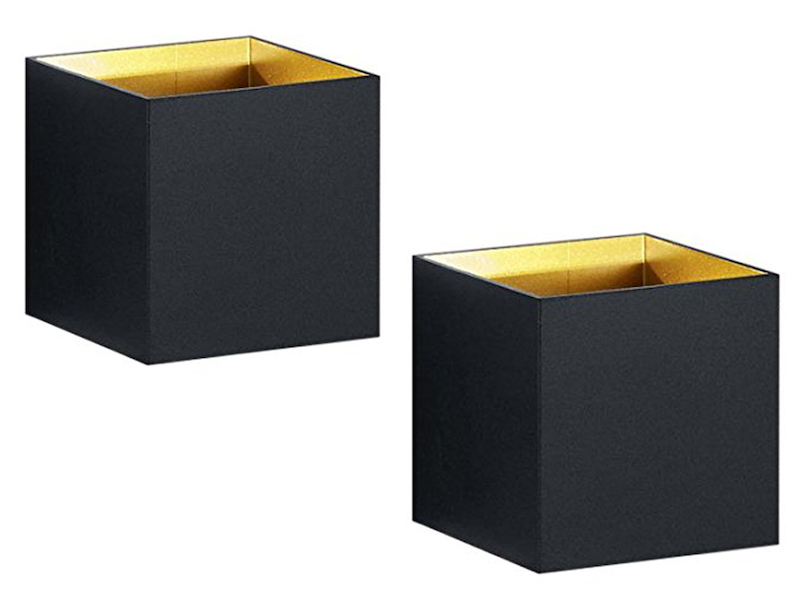 Moderne up & down LED Wandleuchten 2er Set Kubus  schwarz matt/ gold, 10x10x10cm