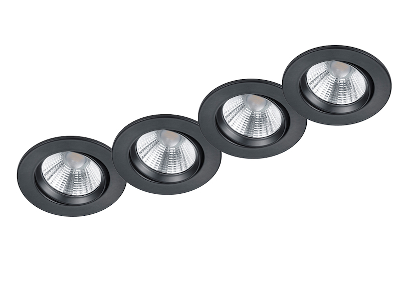 LED Einbaustrahler rund 4er Set Ø 8,5cm schwenkbar dimmbar Schwarz matt 5,5W