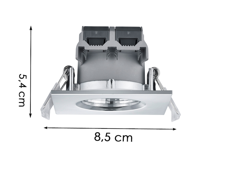 4er SET IP65 LED Deckeneinbaustrahler Silber Chrom eckig, dimmbar, 8,5cm