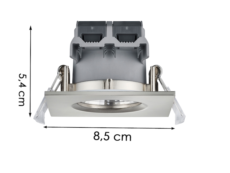 4er SET IP65 LED Deckeneinbaustrahler Silber matt eckig, dimmbar, 8,5cm