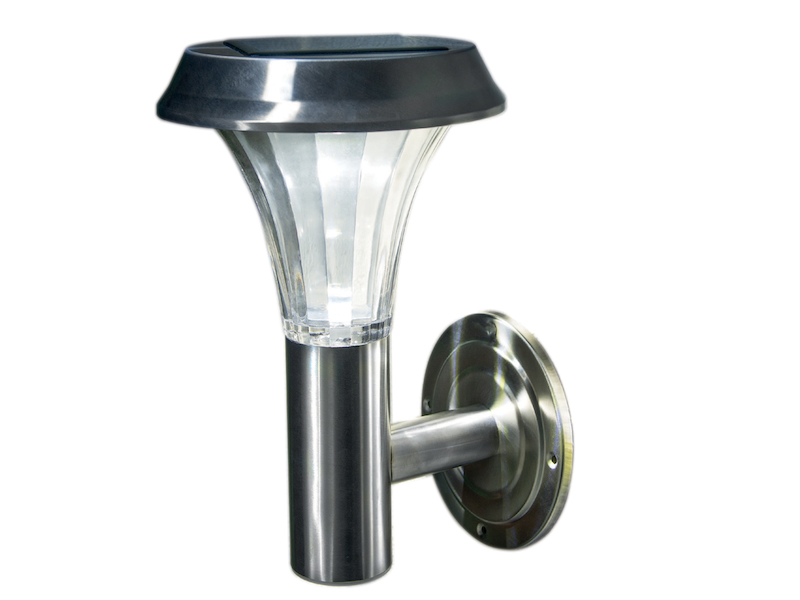 LED Solar Außenwandleuchte aus Edelstahl, IP44, silber