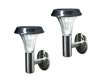 LED Solar Außenwandleuchten aus Edelstahl - 2er SET, IP44, silber