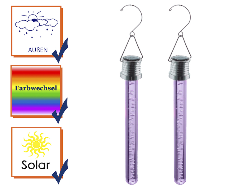 LED Solar-Leuchtstäbchen mit Farbwechsel - Gartendeko 2er SET zum Aufhängen